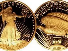 St. Gaudenso 20 USD vertės auksinio dvigubo erelio monetos kopija...